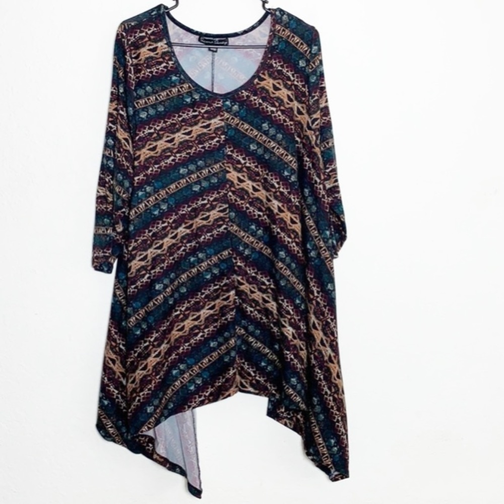 FRENCH LAUNDRY Black Print Asymmetrical Top Plus Size 2X